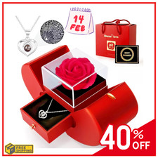 Women Gifts Ideas for Valentines Day, Preserved Forever Rose Gift with Necklace 