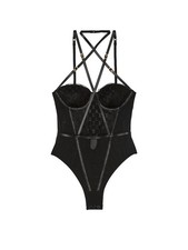 Victoria Secret VS Lingerie Balconette bodysuite Faux-Leather Trim Teddy Small