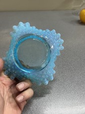 VTG Fenton Art Glass Bon Bon Dish Opalescent Blue Hobnail Double Crimp Ruffle