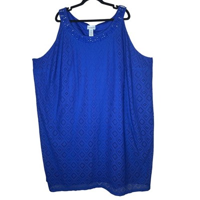 Catherines Blue Lace Overlay Embellished Neck Sleeveless Dress Plus Size 5X