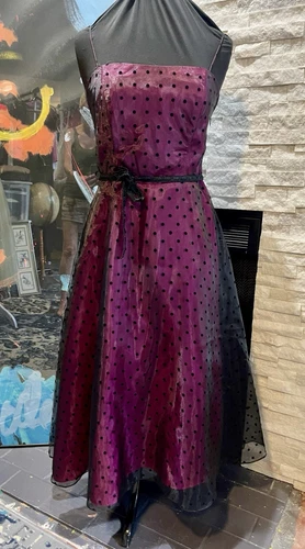 VTG Betsy Adams Tea A Line Pink & Black Polka Dot Tulle Prom Vintage vintage concert t-shirt, vintage, single stitch, B+ condition