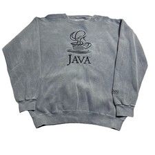 Vtg 90s Faded Java Coffee Microsoft Tech Crewneck Sweatshirt Promo Gray, Large