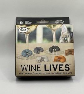 Fred WINE LIVES Wine Markers Set of 6- Cat Wine Charms Glass Tags Multicolor NIP