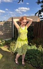 Abito floreale vintage anni 20 30 stile vita bassa seta verde Ditsy taglio sbiadito MANGO S