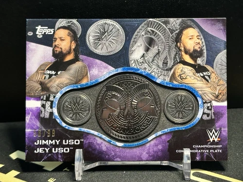 2019 WWE Topps Usos Jimmy & Jey Championship Commemorative Plate 56/99 Purple