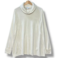 Susan Graver Women's L Ivory Cowl Neck Tunic Sweater Minimalist Lagenlook Comfy