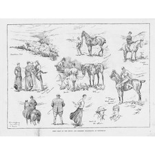 CLOUTSHAM Meet of Devon & Somerset Staghounds - Antique Print 1891
