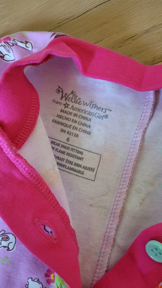 💕Pijama para niñas talla 6 American Girl WellieWishers Hop to It estampado de conejito Foto 3 de 4