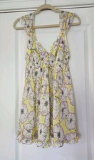 Betsey Johnson Lemon  Lavender Floral Lingerie Semi-Sheer Babydoll Slip Dress L