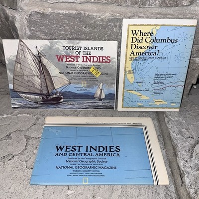 Lot 3 National Geographic West Indies Central America Vintage Color Map Poster