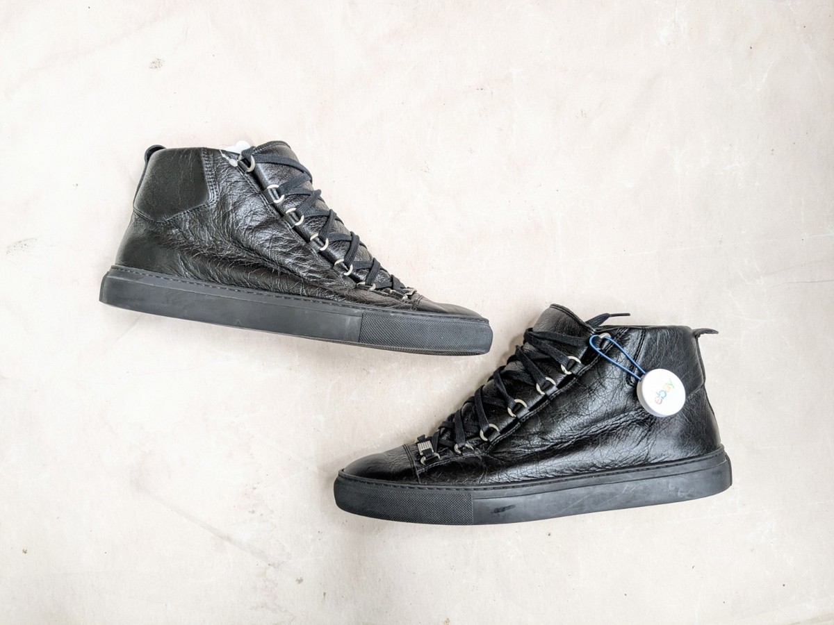 Balenciaga Arena Black Men 11 44 Leather High Top Sneakers Shoes