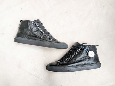 Balenciaga Arena Black Men 11 44 Leather High Top Sneakers Shoes