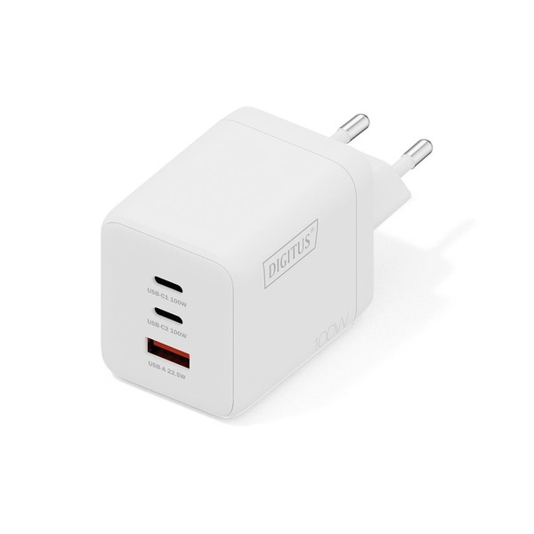 ŁAdowarka Sieciowa Digitus Gan II 100W, 2X USB-C, 1X USB-A, PD 3.0, QC 3.0, Biał-image