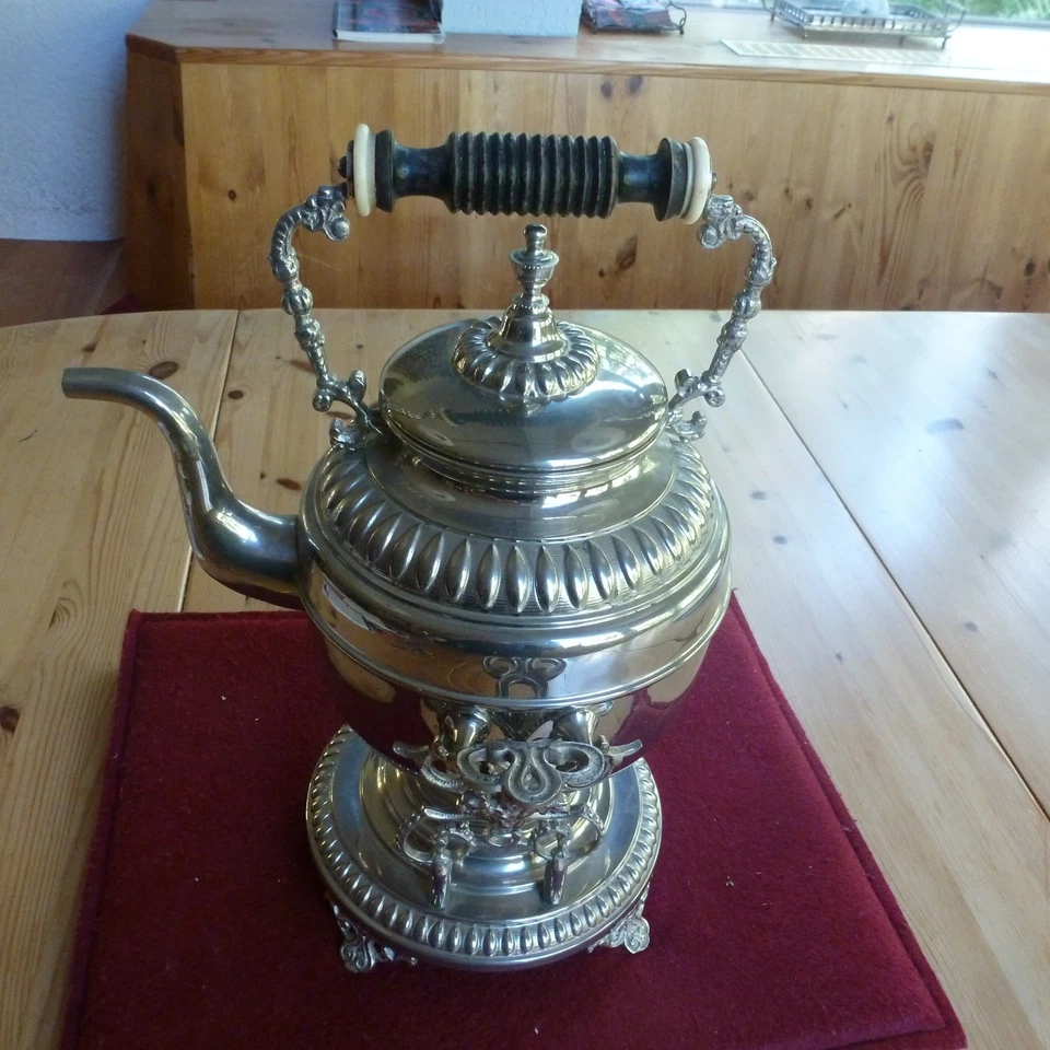 Alte Schwenkkanne mit Rechaud Stempel Carl Keijser & Co Vasteras, Schweden - Bild 3 von 4