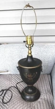 Vintage French Tole Style Urn Vase Lamp Neoclassical Empire Black Lion Head
