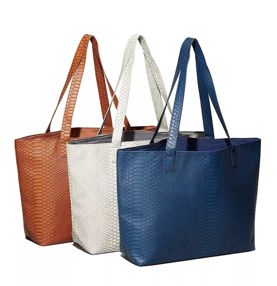 Faux top snakeskin tote