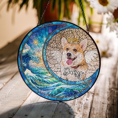 Custom Pet Portrait Stained Glass Suncatcher   Pet Loss Gift, Window Decor