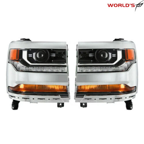 Pair Headlight For Chevy Silverado 1500 2016-2018 HID/Xenon w/ LED DRL Projector - Image 2 of 4