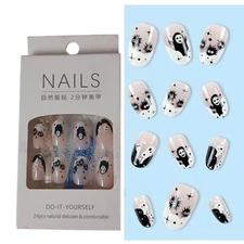 Halloween Ghosts Press On Nails NEW -Almond -Black/White -24 Pcs -Do-It-Yourself