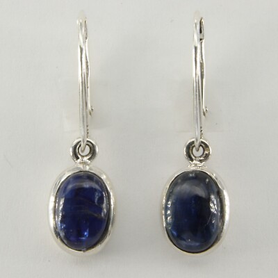 Blaue ovale KYANIT Ohrringe 925 STERLINGSILBER echt und natürlich Leverback 30e