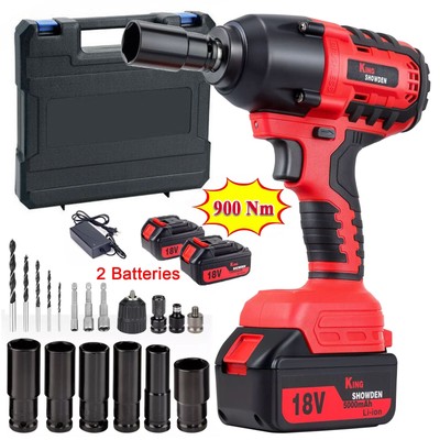 Cordless Electric Impact Wrench Gun 1/2'' High Power Driver w/ 2 Li-ion Battery