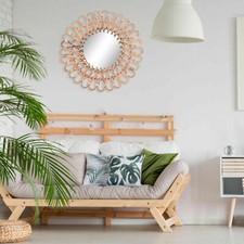 40cm Rattan Spiegel Runder Ankleide Badezimmer Wandspiegel Boho Spiegel Dekor