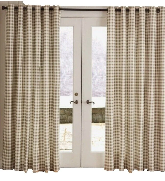 Cortinas de ventana de cuadros Marrón