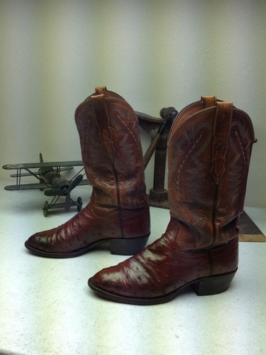 Envejecido Lucchese marrón Avestruz occidental de cuero Ingeniero Ranch  botas de trabajo 8 Ee | eBay