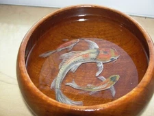 3D Fancy Gold Fish Resin Art 3 Fish in Wood Bowl