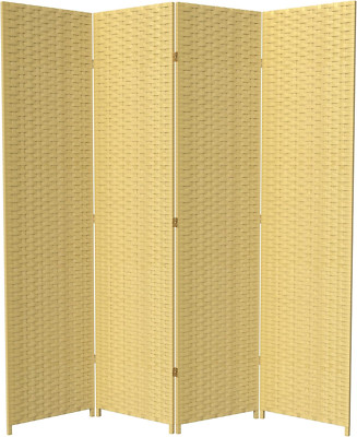 7 Ft. Tall Woven Fiber Dark Beige-4 Panel Room Divider