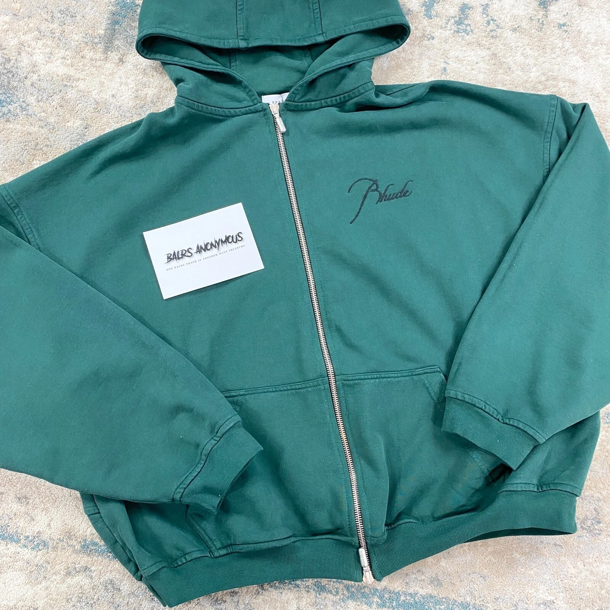 Rhude Logo Embroidered Full Zip Hoodie In Olive Green RRP £495 | eBay