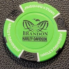 BRANDON HD ~ FLORIDA (Neon Green/Blk design 2) Harley Davidson Poker Chip CLOSED