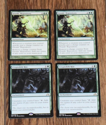 4x Rare Green MTG Enchantment Cryptolith Rite, Druids' Repository
