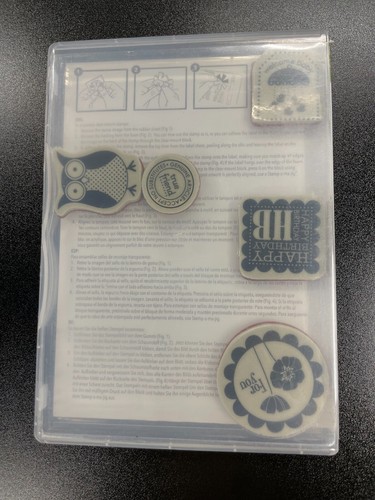 Stampin Up Punch Bunch Rubber Unmounted Stamp Set Owl Baby Birthday Friend - Picture 6 of 7