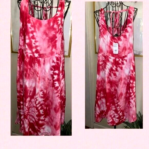 SUZANNE BETRO PINK & WHITE TIE DYE SUNDRESS~EMPIRE WAIST~LARGE - Picture 2 of 6