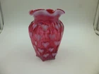 Top Notch Vintage 5" Fenton Cranberry Opalescent HEART OPTIC Pattern Ribbed Vase