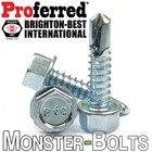 #10 Zinc Tek Screws, Indent Hex Washer Head Unslotted, Self-Drilling Sheet Metal