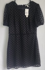 Speechless NWT Womens Short Mesh Puff Sleeve Dress Size L, Black With Polka-dots