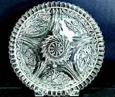 VINTAGE CLEAR  APPETIZER SERVING PLATTER PLATE DIAMOND STARBURST CUT  6 SECTIONS