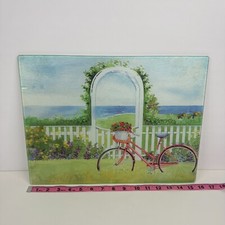 Vtg Tempered Clear Glass Cutting Board Bicycl...