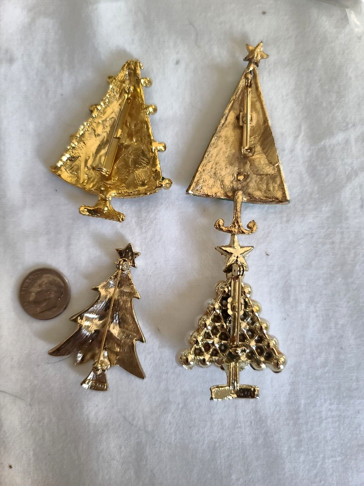 Vtg Christmas Tree Brooch Lot Pearl Enamel Rhinestone Signed NEW