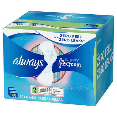 Always Infinity FlexFoam Pads, Size 2, Heavy Flow With Flexi Wings, 80 Count   