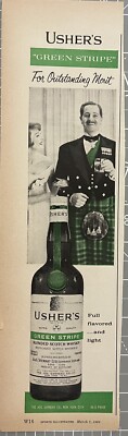 Ushers Green Stripe Scotch Whiskey Vintage Print Ad Advertisement 1960