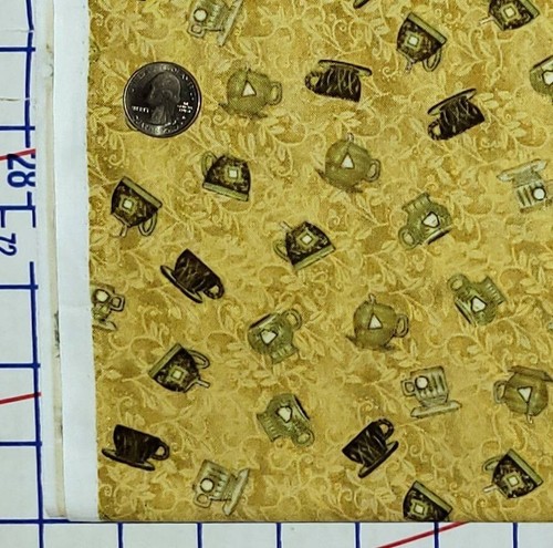 Tea Coffee Cups Olive Green Debbie Mumm Cotton Quilting Fabric 1 yard + 33" inch - Picture 4 of 6