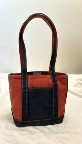 Vintage LL Bean Boat & Tote Bag Red Blue Front Pocket Long Handle 11 X 10x4.5"