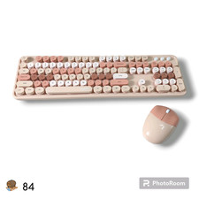 MOFii Retro Round Key Wireless Keyboard and Mouse Combo Khaki Colorful