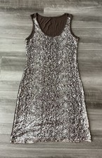 Calvin Klein Brown Sequin Jersey Tank Dress S Soft Stretch Sleeveless