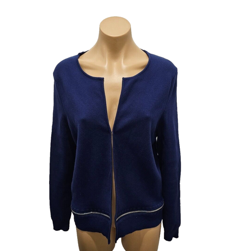 SANDRO Blue Cotton Blend Cardigan with Zipper Accent Towards The Bottom - 2 (M) - Picture 2 of 10