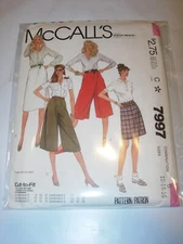 WOMENS UNCUT MCCALLS 7997 SEWING PATTERN CULOTTES PANTS SKIRT SIZE 12 14 16