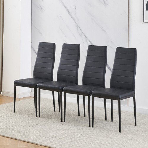 Modern 120cm Dining Table with 4 Black Leather Chairs Wooden Kitchen Table Set - Picture 3 of 8